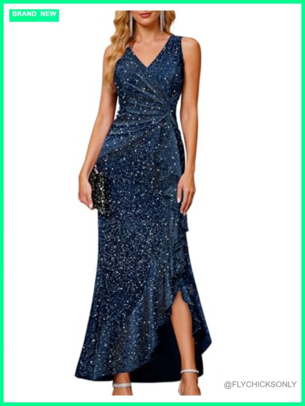 Sequin Formal Long Ruffle Dress Party Wedding Cocktail Gown